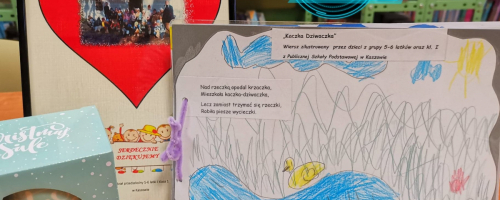 Lekcja biblioteczna - dzieci z grupy 5-6 latków oraz klasy I z PSP im. Adama Mickiewicz w Kaszowie